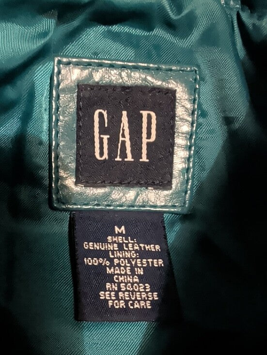 Vintage GAP Teal Leather Button-Front Jacket Women's M- Fall 2000 Collection Y2K