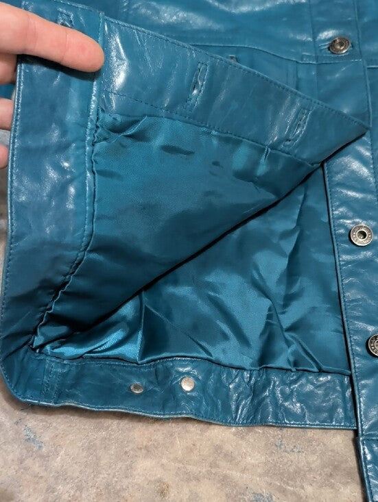 Vintage GAP Teal Leather Button-Front Jacket Women's M- Fall 2000 Collection Y2K