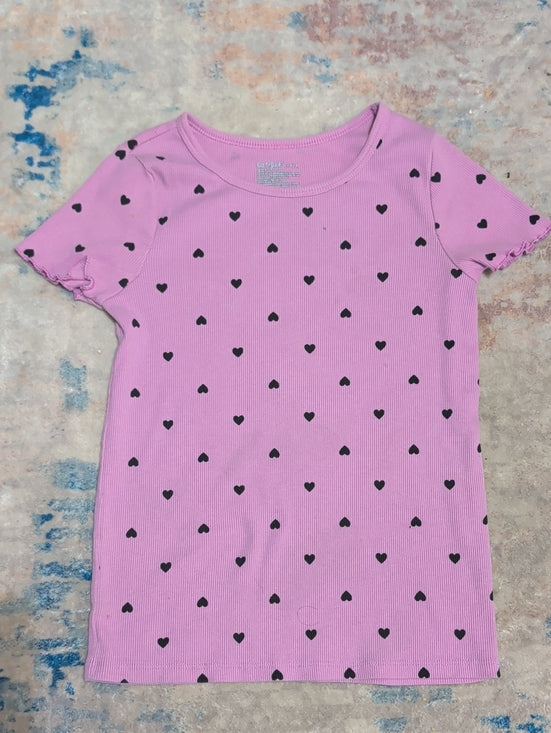 Cat & Jack Pink Short Sleeve Tee with Black Heart Print Girls L (10-12)