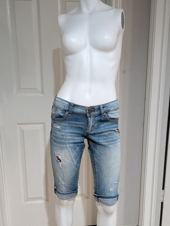 Retro Seven7 Jeans Light Blue Distressed Denim Bermuda Shorts Women's 4 Y2K