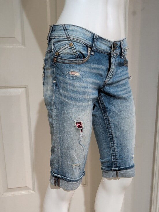 Retro Seven7 Jeans Light Blue Distressed Denim Bermuda Shorts Women's 4 Y2K