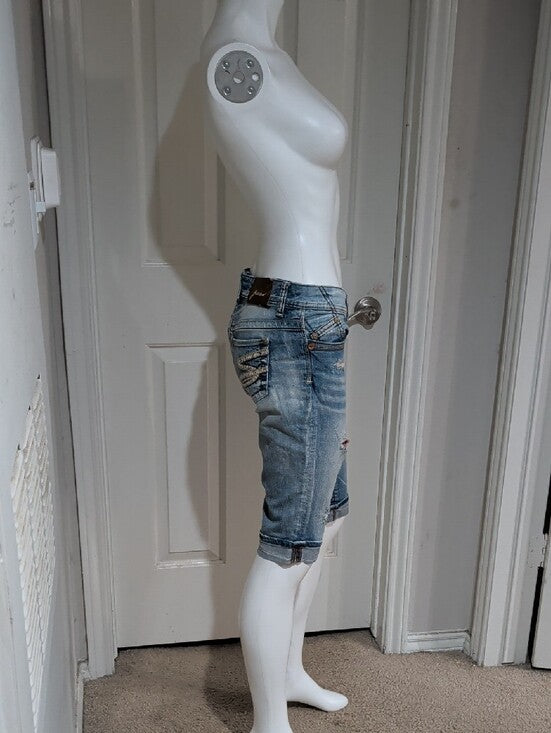 Retro Seven7 Jeans Light Blue Distressed Denim Bermuda Shorts Women's 4 Y2K