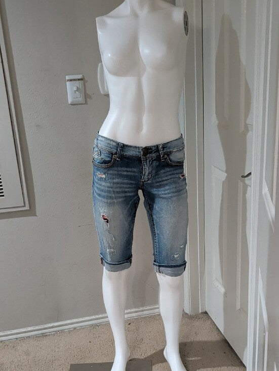 Retro Seven7 Jeans Light Blue Distressed Denim Bermuda Shorts Women's 4 Y2K