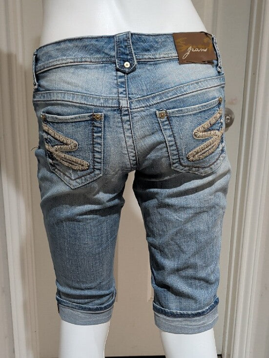 Retro Seven7 Jeans Light Blue Distressed Denim Bermuda Shorts Women's 4 Y2K