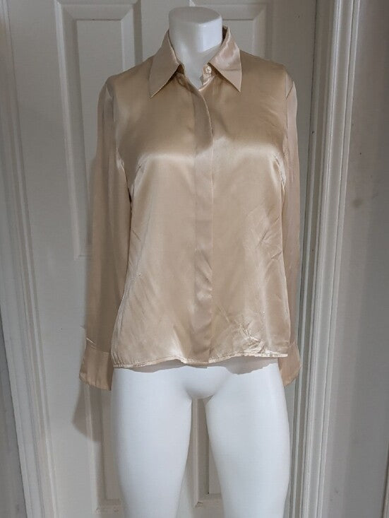 Vintage Spenser Jeremy 100% Silk Cream Button-Front Dress Shirt Women's 8 Y2K