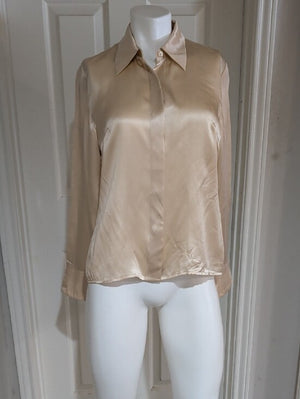 Vintage Spenser Jeremy 100% Silk Cream Button-Front Dress Shirt Women's 8 Y2K