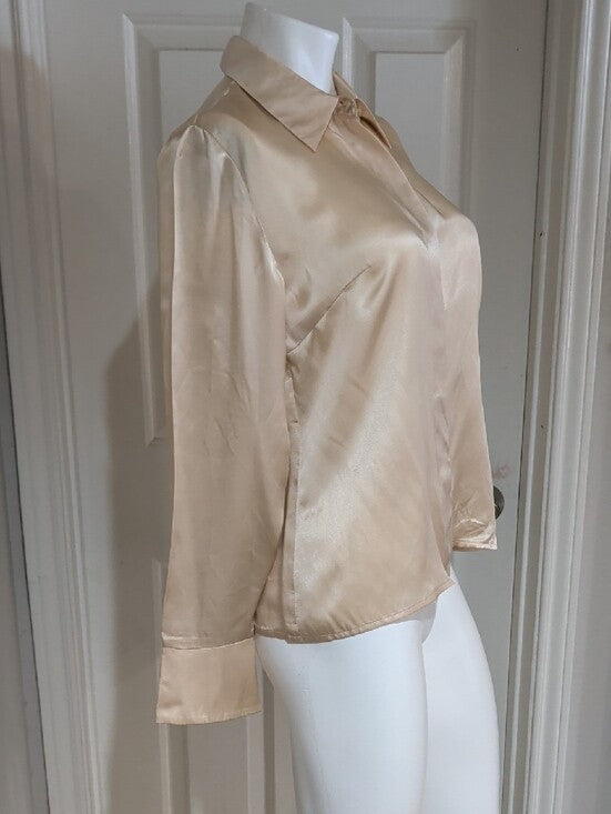 Vintage Spenser Jeremy 100% Silk Cream Button-Front Dress Shirt Women's 8 Y2K