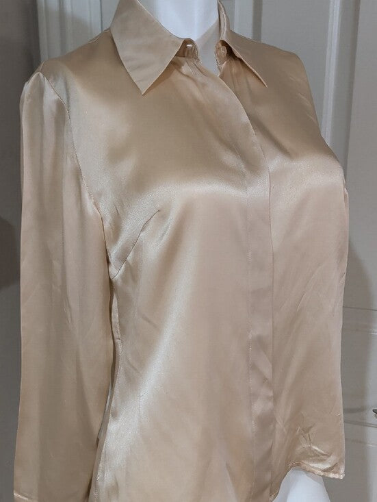 Vintage Spenser Jeremy 100% Silk Cream Button-Front Dress Shirt Women's 8 Y2K