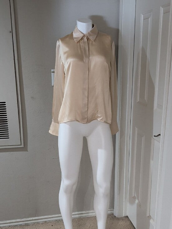 Vintage Spenser Jeremy 100% Silk Cream Button-Front Dress Shirt Women's 8 Y2K
