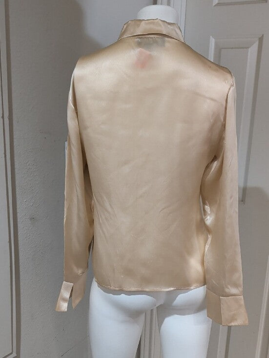Vintage Spenser Jeremy 100% Silk Cream Button-Front Dress Shirt Women's 8 Y2K
