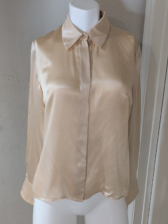 Vintage Spenser Jeremy 100% Silk Cream Button-Front Dress Shirt Women's 8 Y2K