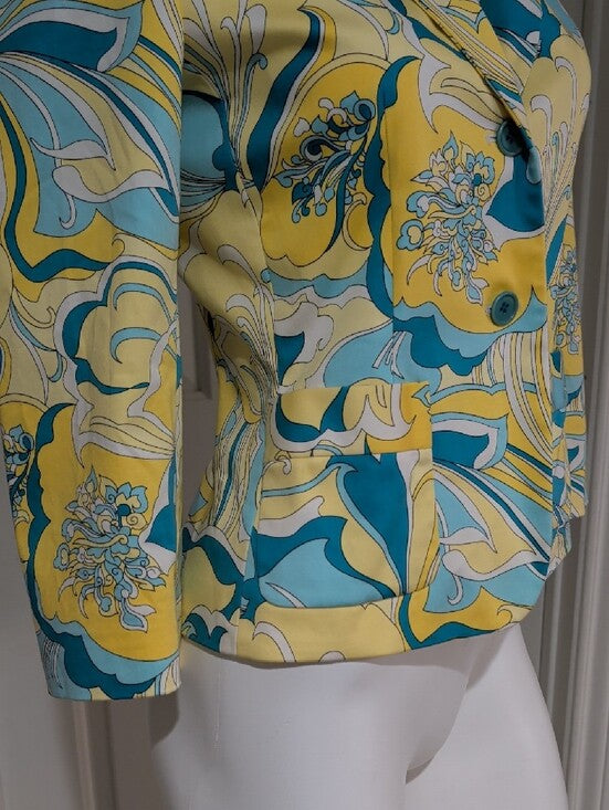 ANTONIO MELANI Yellow & Teal Floral-Print Blazer And Scarf Women's 6
