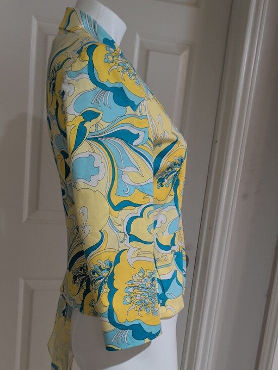 ANTONIO MELANI Yellow & Teal Floral-Print Blazer And Scarf Women's 6