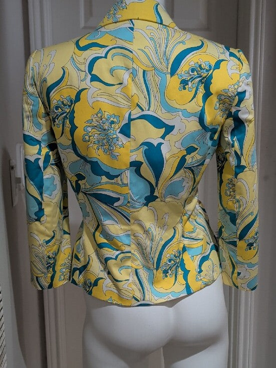 ANTONIO MELANI Yellow & Teal Floral-Print Blazer And Scarf Women's 6