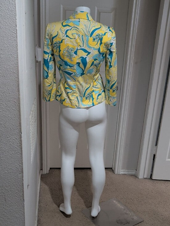 ANTONIO MELANI Yellow & Teal Floral-Print Blazer And Scarf Women's 6