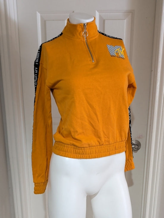 Retro MTV Mustard Yellow Half-Zip Cropped Sweatshirt Women's XS (New With Tags!)