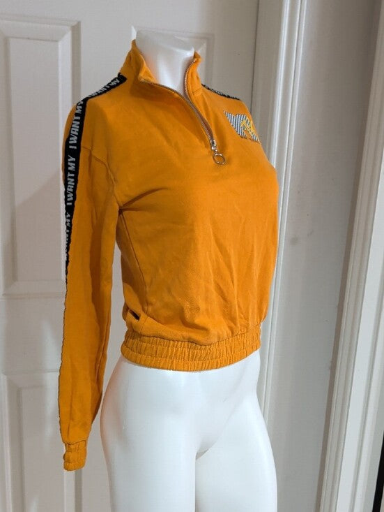 Retro MTV Mustard Yellow Half-Zip Cropped Sweatshirt Women's XS (New With Tags!)