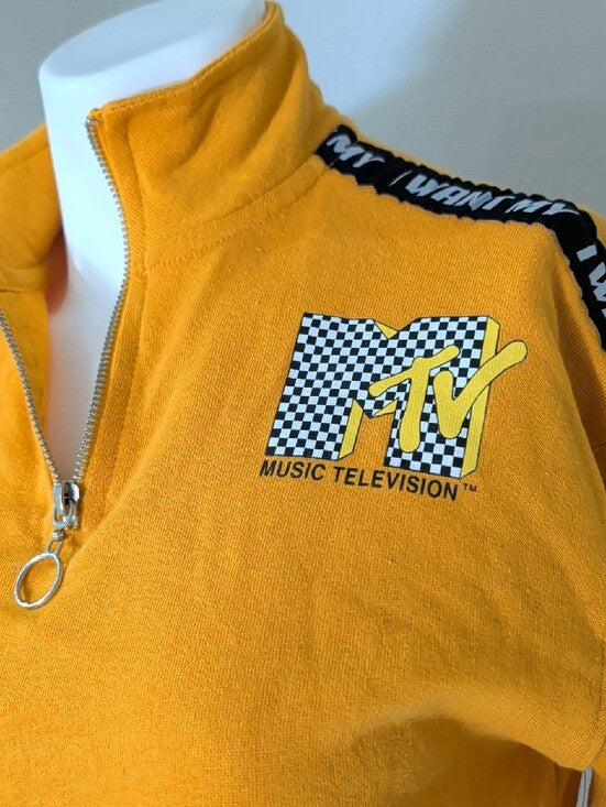 Retro MTV Mustard Yellow Half-Zip Cropped Sweatshirt Women's XS (New With Tags!)