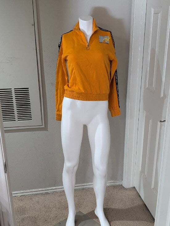 Retro MTV Mustard Yellow Half-Zip Cropped Sweatshirt Women's XS (New With Tags!)