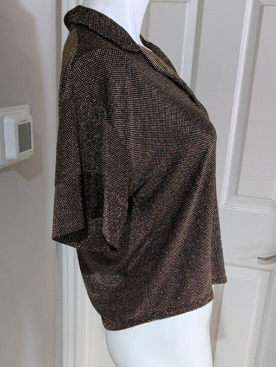 Linea Donatella Metallic Gold Short Sleeve Button-Down Blouse Women's Small 70s-80s