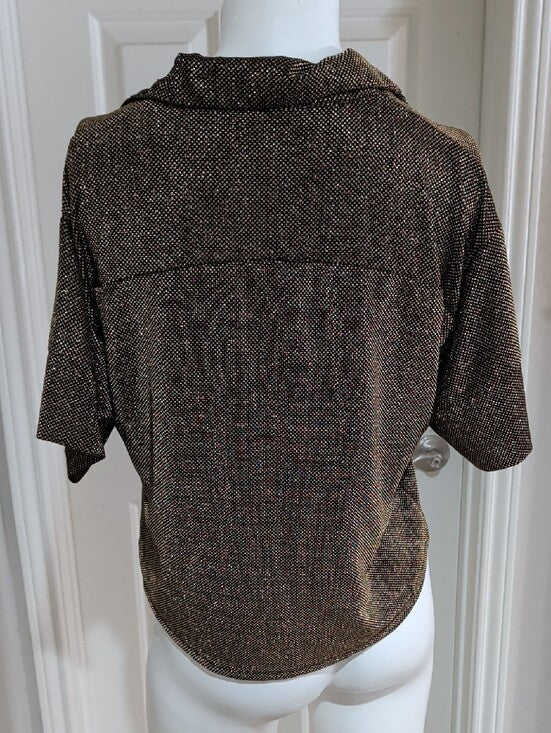 Linea Donatella Metallic Gold Short Sleeve Button-Down Blouse Women's Small 70s-80s