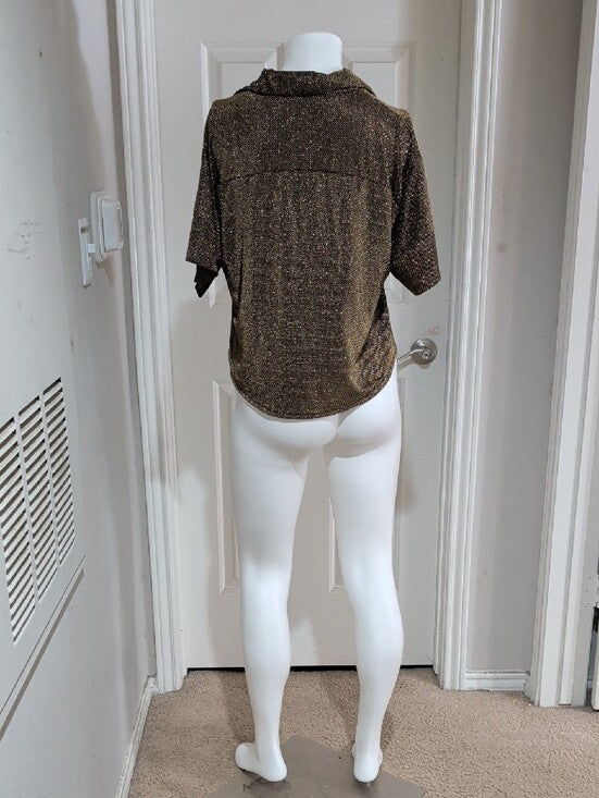 Linea Donatella Metallic Gold Short Sleeve Button-Down Blouse Women's Small 70s-80s