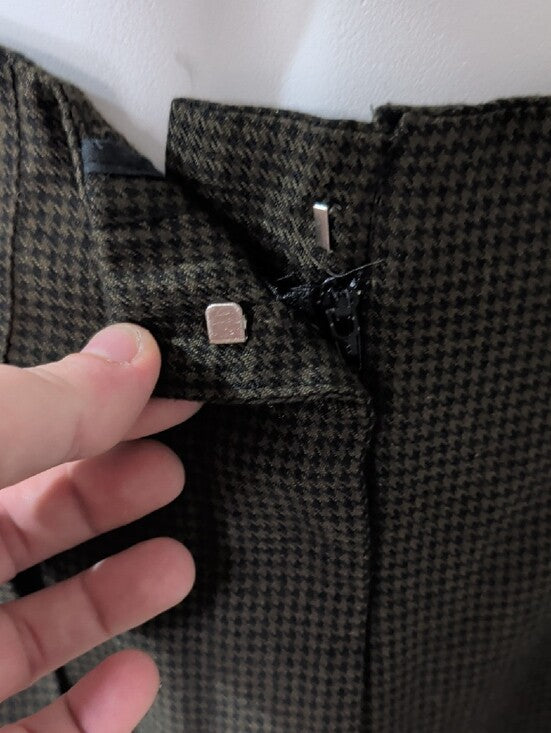 Vintage Tailored High-Waist Pleated Houndstooth Pants in Dark Olive Women's