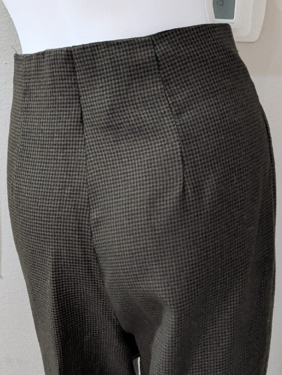 Vintage Tailored High-Waist Pleated Houndstooth Pants in Dark Olive Women's