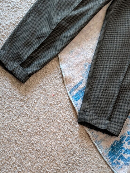 Vintage Tailored High-Waist Pleated Houndstooth Pants in Dark Olive Women's