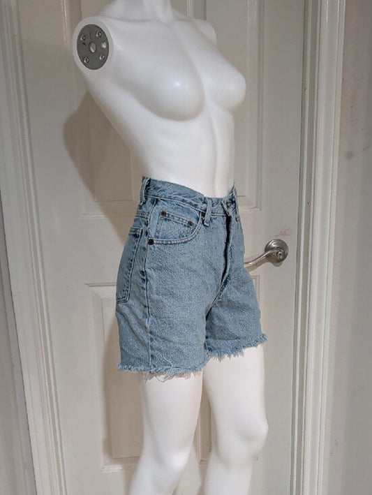 VTG Express Jeans Light Blue Distressed Denim Cutoff High-waisted Shorts M (7/8)