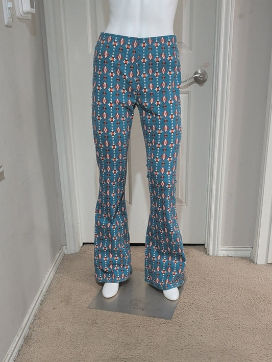 Rock & Roll Denim Teal Floral-Print Pull-On Flared Pants Women's 28x34 New