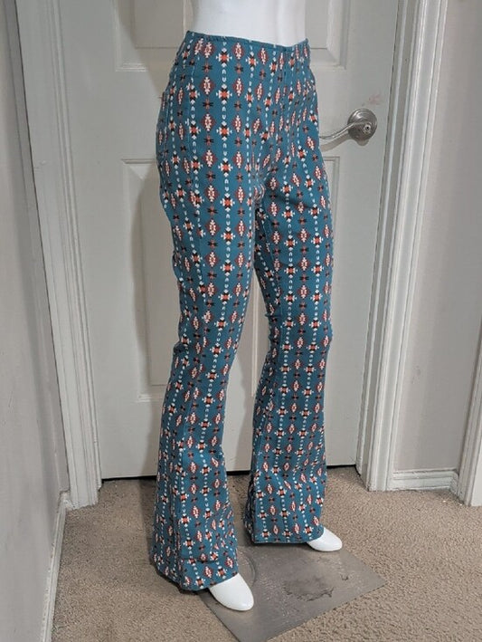 Rock & Roll Denim Teal Floral-Print Pull-On Flared Pants Women's 28x34 New