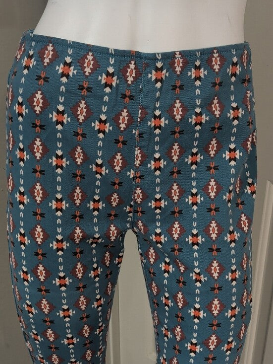 Rock & Roll Denim Teal Floral-Print Pull-On Flared Pants Women's 28x34 New
