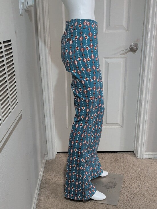 Rock & Roll Denim Teal Floral-Print Pull-On Flared Pants Women's 28x34 New