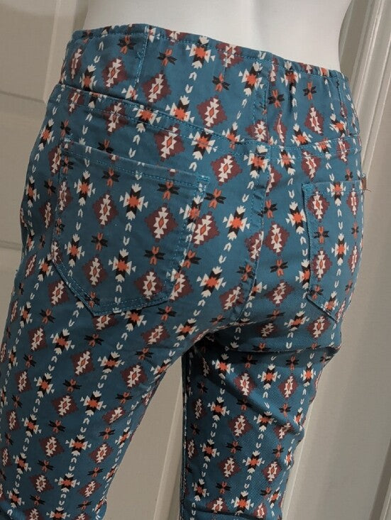 Rock & Roll Denim Teal Floral-Print Pull-On Flared Pants Women's 28x34 New