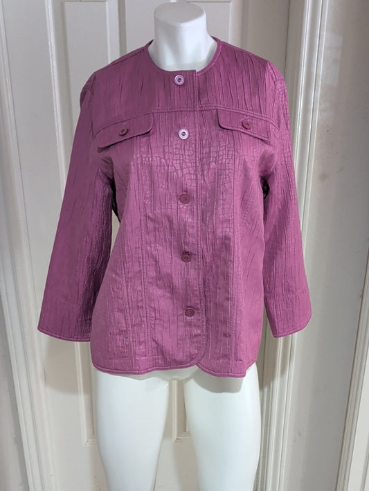 Alfred Dunner Textured Round-Neck Button Jacket in Raspberry Women's 12