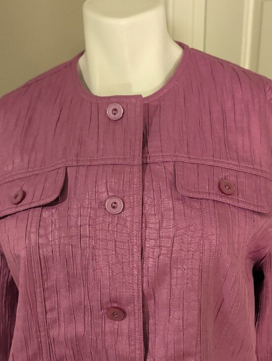 Alfred Dunner Textured Round-Neck Button Jacket in Raspberry Women's 12