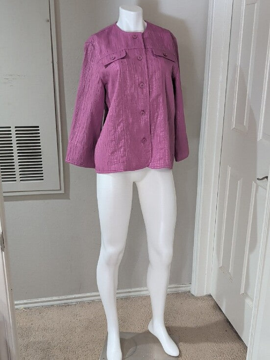 Alfred Dunner Textured Round-Neck Button Jacket in Raspberry Women's 12