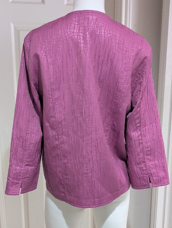 Alfred Dunner Textured Round-Neck Button Jacket in Raspberry Women's 12