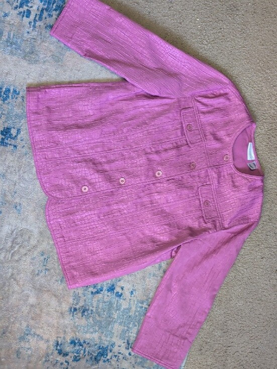 Alfred Dunner Textured Round-Neck Button Jacket in Raspberry Women's 12