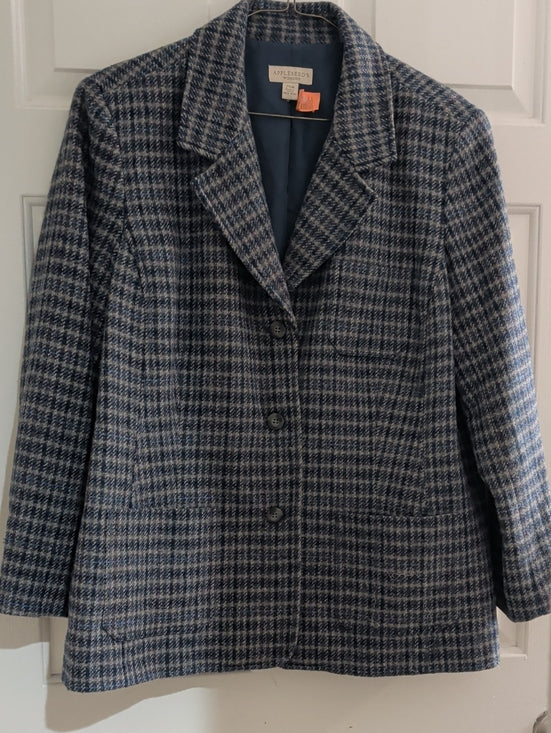 Vintage Appleseed's Blue and Gray Checked 100% Wool Blazer Women's 20W
