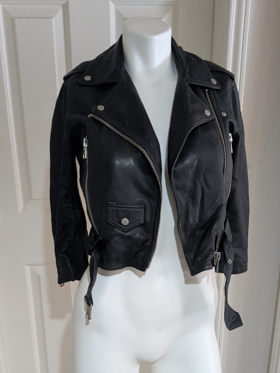 All Saints Limited Edition Black Leather Brooklyn Biker Moto Jacket Women's 0