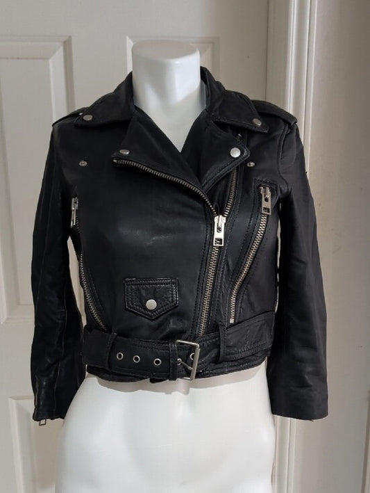 All Saints Limited Edition Black Leather Brooklyn Biker Moto Jacket Women's 0