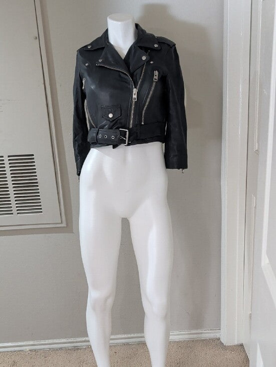 All Saints Limited Edition Black Leather Brooklyn Biker Moto Jacket Women's 0