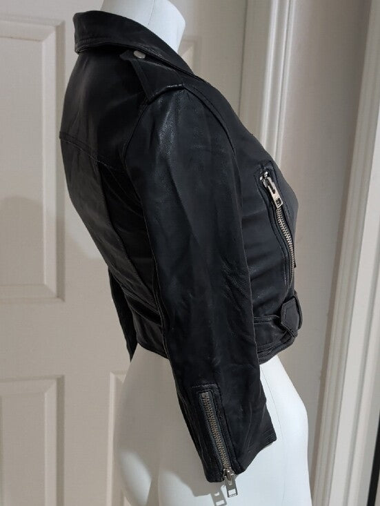 All Saints Limited Edition Black Leather Brooklyn Biker Moto Jacket Women's 0