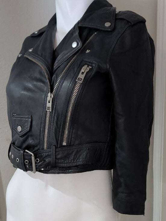 All Saints Limited Edition Black Leather Brooklyn Biker Moto Jacket Women's 0