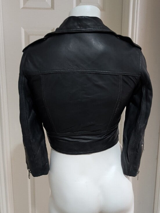 All Saints Limited Edition Black Leather Brooklyn Biker Moto Jacket Women's 0
