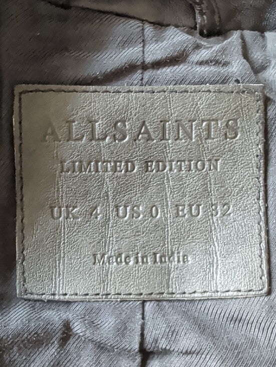 All Saints Limited Edition Black Leather Brooklyn Biker Moto Jacket Women's 0