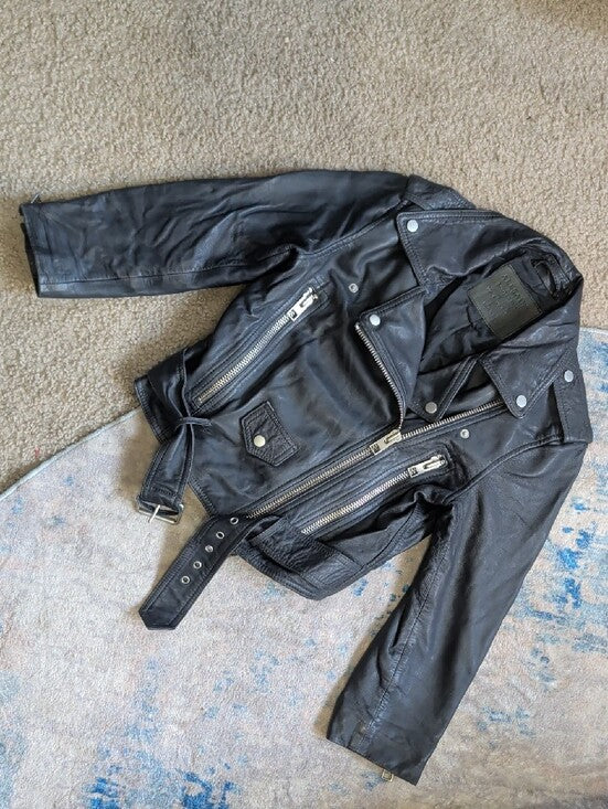 All Saints Limited Edition Black Leather Brooklyn Biker Moto Jacket Women's 0