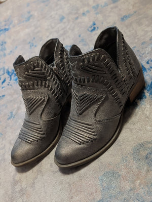 Not Rated Brown Grey Metallic Western Cutout Ankle Boots Women's 6